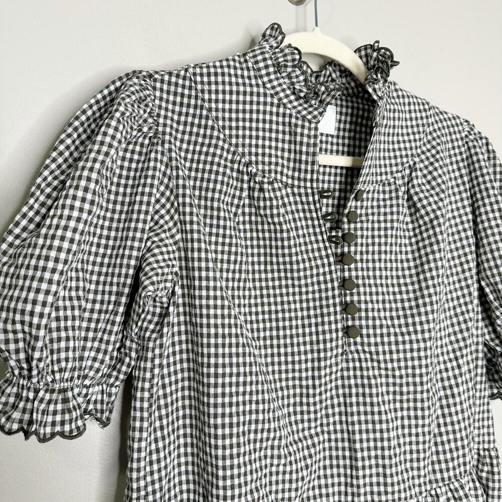 Tuckernuck Pomander Place Green Gingham Linen Puff Sleeve Mini Dress XS NEW - Picture 4 of 8